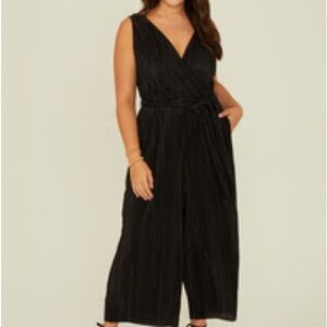 ARULA Black V-Neck Jumpsuit with Tie Waist